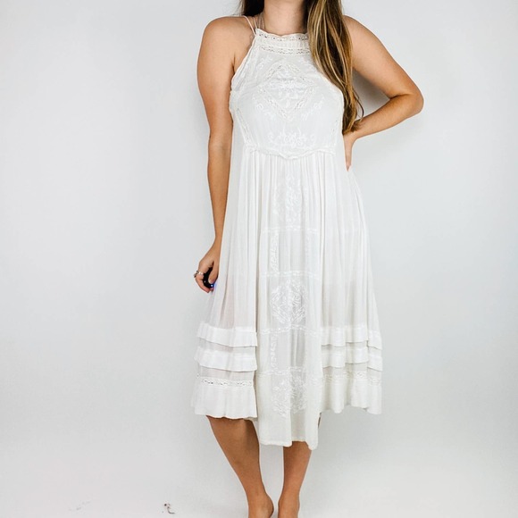 Free People Dresses & Skirts - Free People White Embroidered Midi Swing dress
